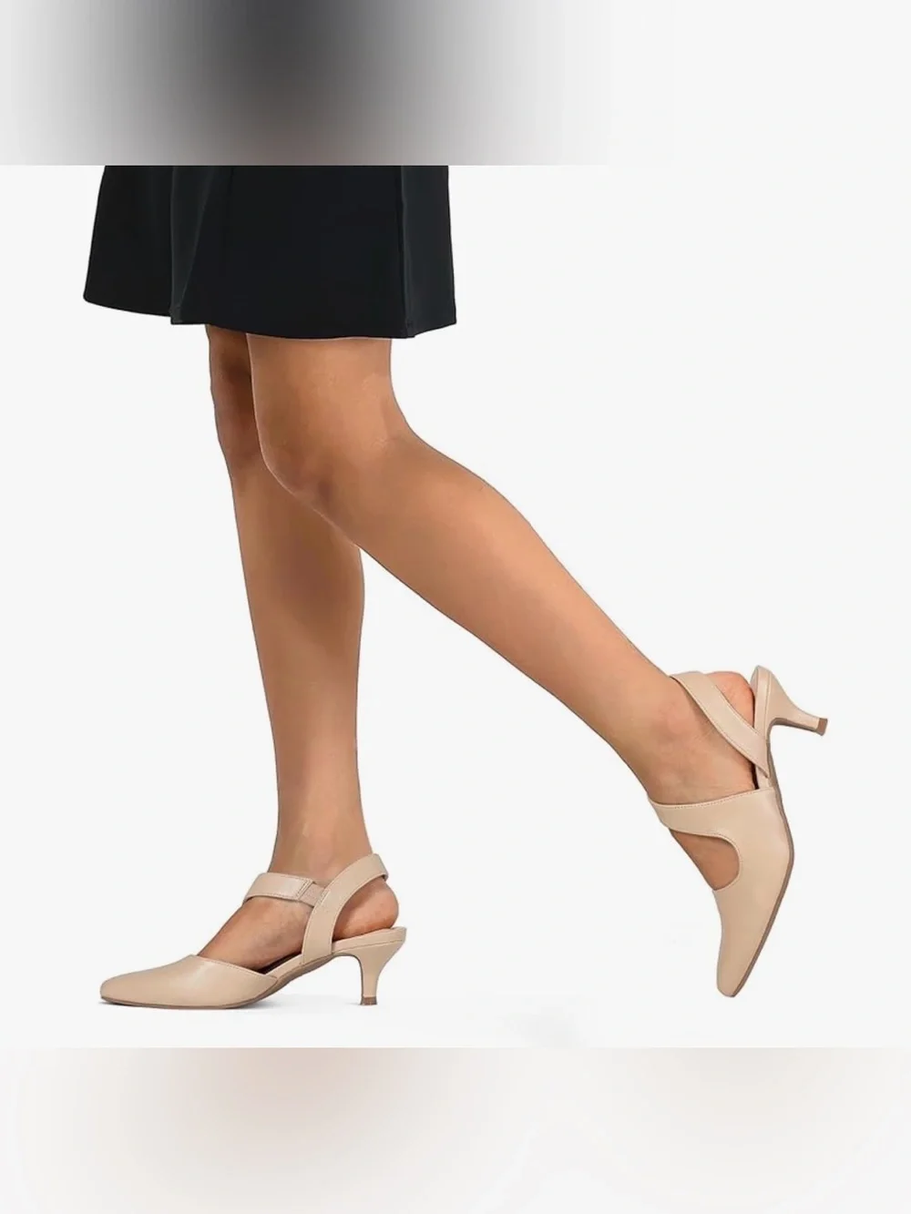 Women's Nude Pointed-Toe Slingback Kitten Heel Pumps